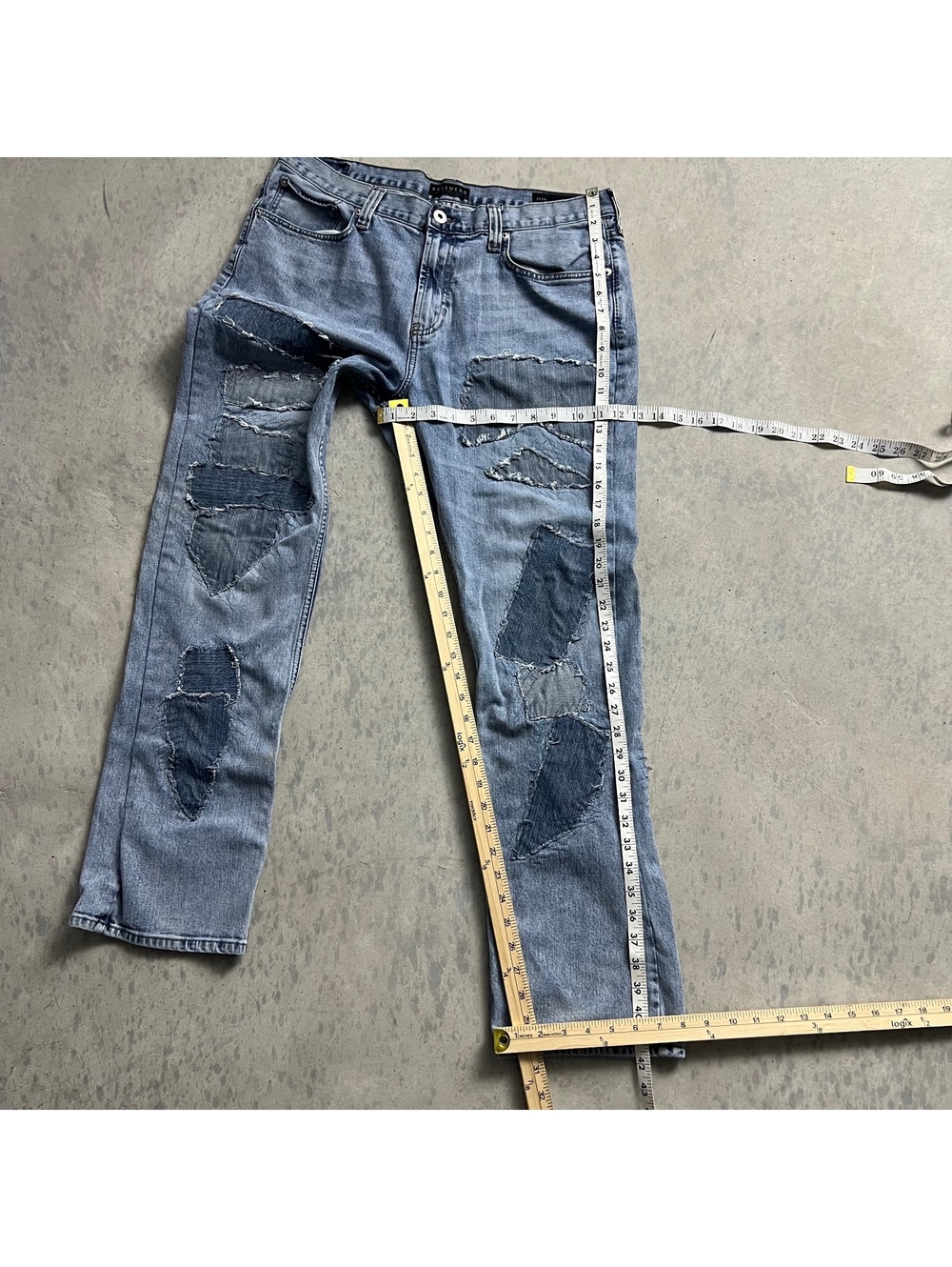 VTG Y2K Bullhead Patchwork Slim Jeans Mens Sz. 36X32 (Fits 36X30) Distressed - Picture 5 of 8